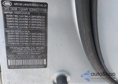 2006 Land Rover Lr3 V8 Hse из США, поврежденный, VIN SALAG25406A391086